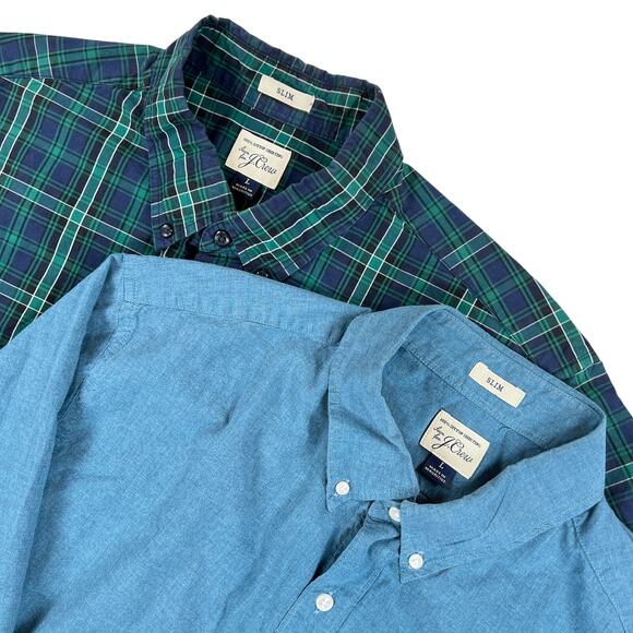 J. Crew Other - J Crew Slim Fit Button Down Shirts Mens L Blue Green Plaid Long Sleeve Lot of 2